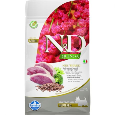 Farmina Farmina N&D Quinoa Neutered Adult Mini сухой корм для стерилизованных и кастрированных собак мелких пород с уткой и брокколи - 800 г