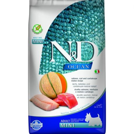 Farmina Farmina N&D Ocean Cantaloupe Melon Adult Mini сухой корм для взрослых собак мелких пород с лососем, треской и дыней мелких пород - 2,5 кг