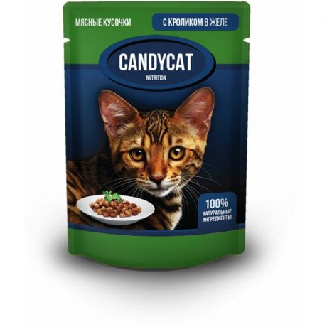 Candycat Candycat влажный корм для кошек, с кроликом, кусочки в желе, в паучах - 85 г