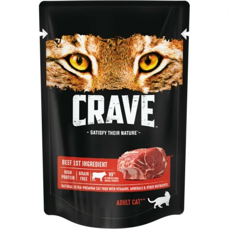 Crave Crave полнорационный влажный корм для кошек, с говядиной, кусочки в желе, в паучах - 70 г
