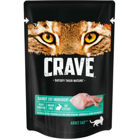 Crave Crave полнорационный влажный корм для кошек, с кроликом, кусочки в желе, в паучах - 70 г