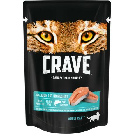 Crave Crave полнорационный влажный корм для кошек, с лососем, кусочки в желе, в паучах - 70 г