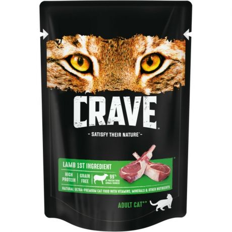 Crave Crave полнорационный влажный корм для кошек, с ягненком, кусочки в желе, в паучах - 70 г