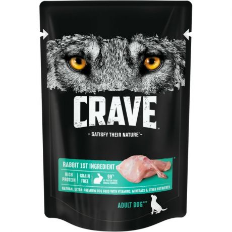 Crave Crave полнорационный влажный корм для собак, с кроликом, кусочки в желе, в паучах - 85 г