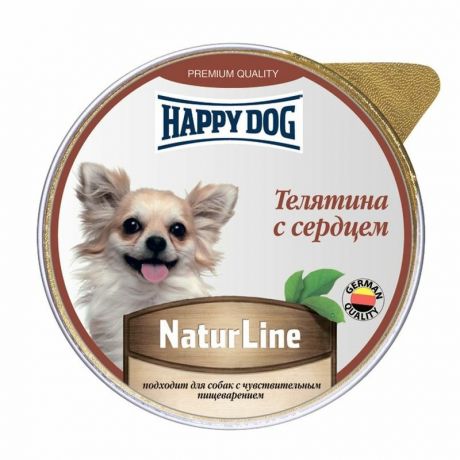 HAPPY DOG Happy Dog Natur Line полнорационный влажный корм для собак и щенков, паштет с телятиной и сердцем, в ламистерах - 125 г