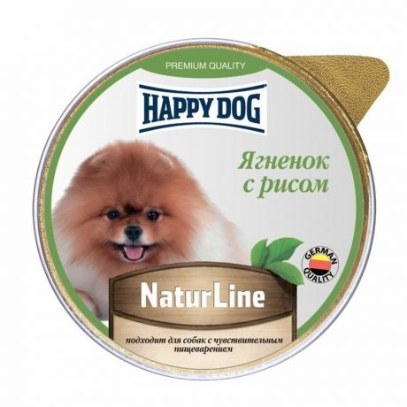 HAPPY DOG Happy Dog Natur Line полнорационный влажный корм для собак и щенков, паштет с ягненком и рисом, в ламистерах - 125 г