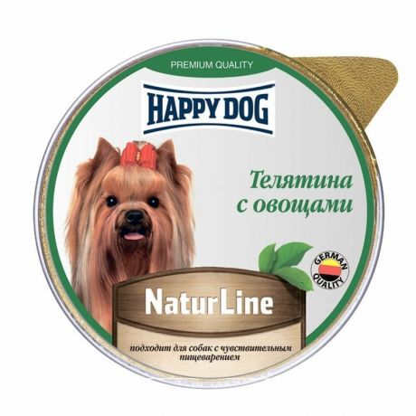 HAPPY DOG Happy Dog Natur Line полнорационный влажный корм для собак и щенков, паштет с телятиной и овощами, в ламистерах - 125 г