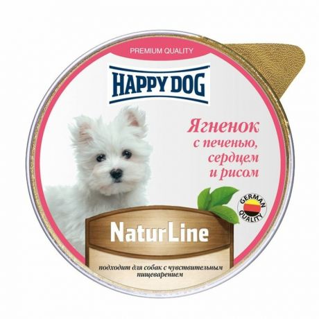 HAPPY DOG Happy Dog Natur Line полнорационный влажный корм для собак и щенков, паштет с ягненком, печенью, сердцем и рисом, в ламистерах - 125 г