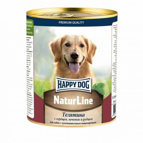 HAPPY DOG Happy Dog Natur Line полнорационный влажный корм для собак, фарш из телятины, сердца, печени и рубца, в консервах - 970 г
