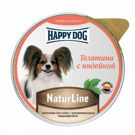 HAPPY DOG Happy Dog Natur Line полнорационный влажный корм для собак и щенков, паштет с телятиной и индейкой, в ламистерах - 125 г