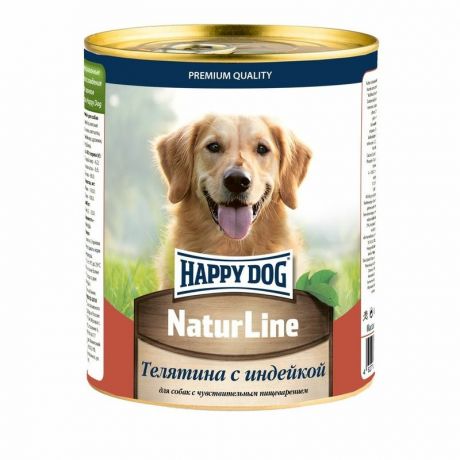 HAPPY DOG Happy Dog Natur Line полнорационный влажный корм для собак, фарш из телятины и индейки, в консервах - 970 г