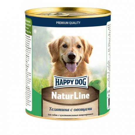 HAPPY DOG Happy Dog Natur Line полнорационный влажный корм для собак, фарш из телятины и овощей, в консервах - 970 г