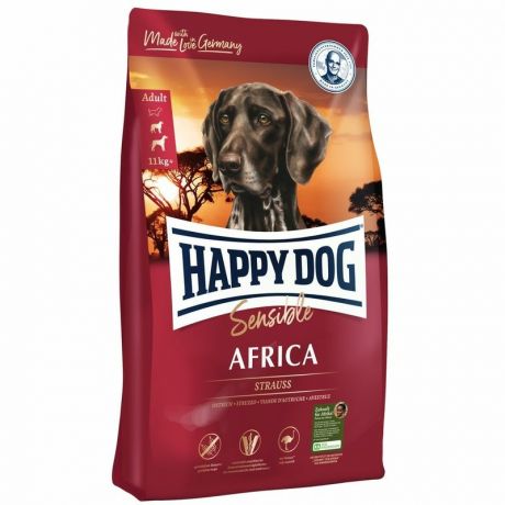 HAPPY DOG Happy Dog Supreme Sensible Africa полнорационный сухой корм для собак средних и крупных пород при пищевой аллергии, беззерновой, со страусом и картофелем - 2,8 кг