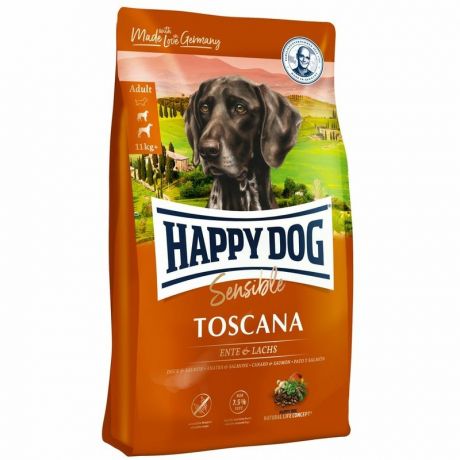 HAPPY DOG Happy Dog Adult Supreme Sensible Toscana полнорационный сухой корм для собак средних и крупных пород с избыточным весом и чувствительным пищеварением, с уткой и лососем - 2,8 кг