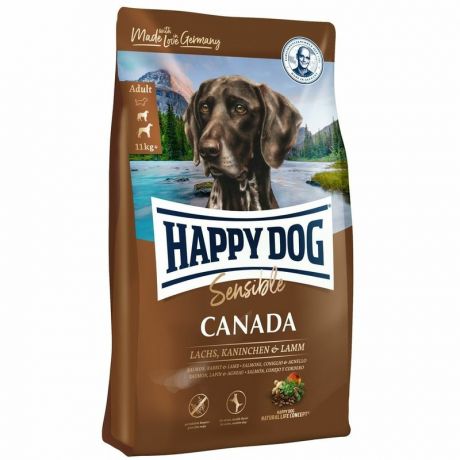 HAPPY DOG Happy Dog Supreme Sensible Canada полнорационный сухой корм для собак с повышенной потребностью в энергии, беззерновой, с лососем, кроликом и ягненком - 2,8 кг