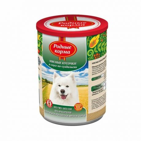 Родные корма Родные корма влажный корм для собак, мясные кусочки в соусе по-суздальски, в консервах - 970 г