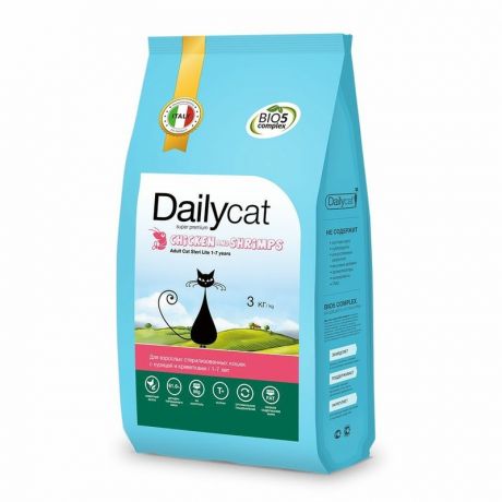 Dailycat Dailycat Adult Steri Lite Chicken and Shrimps сухой корм для стерилизованных кошек, с курицей и креветками - 3 кг