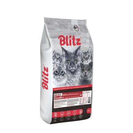 Blitz Blitz Sensitive Adult Cat Beef полнорационный сухой корм для кошек, с говядиной - 10 кг