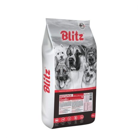 Blitz Blitz Sensitive Adult Beef & Rice полнорационный сухой корм для собак, с говядиной и рисом - 15 кг