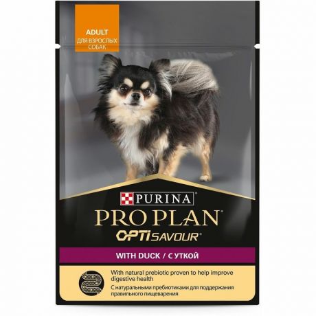 PRO PLAN Pro Plan влажный корм для собак мелких и миниатюрных пород, с уткой, кусочки в соусе, в паучах - 85 г