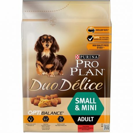 PRO PLAN Pro Plan Duo Delice сухой корм для собак мелких и миниатюрных пород, с высоким содержанием говядины - 2,5 кг