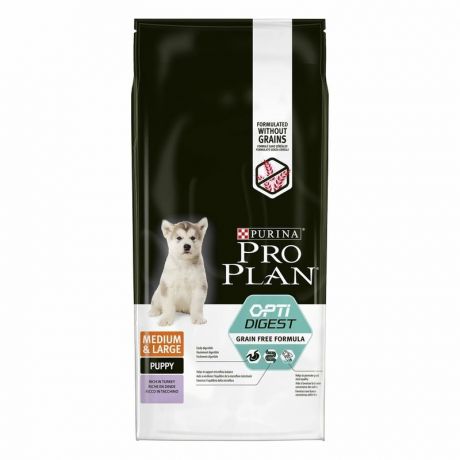 PRO PLAN Pro Plan Puppy OptiDigest Grain Free Formula сухой корм для щенков средних и крупных пород, с чувствительным пищеварением, беззерновой, с высоким содержанием индейки