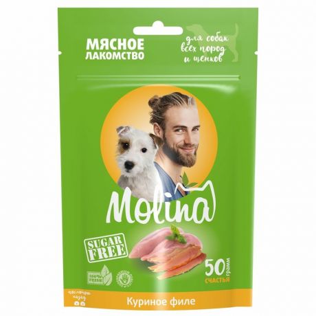 Molina Molina лакомства для собак всех пород и щенков, куриное филе - 50 г