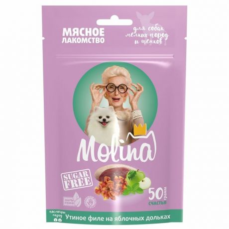 Molina Molina лакомство для собак мелких пород и щенков, утиное филе на яблочных дольках - 50 г