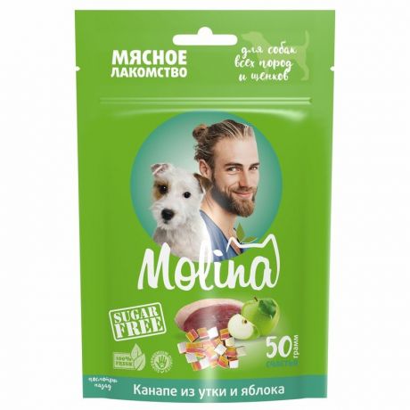 Molina Molina лакомства для собак всех пород и щенков, канапе из утки и яблока - 50 г