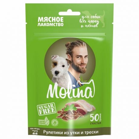 Molina Molina лакомства для собак всех пород и щенков, рулетики из утки и трески - 50 г
