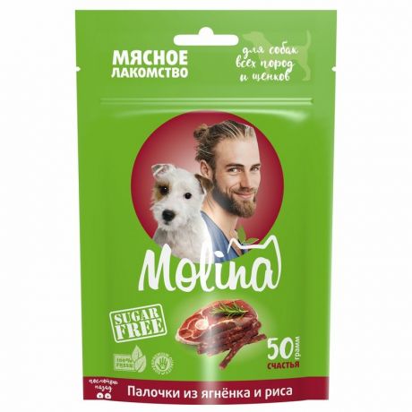 Molina Molina лакомства для собак всех пород и щенков, палочки из ягнёнка и риса - 50 г