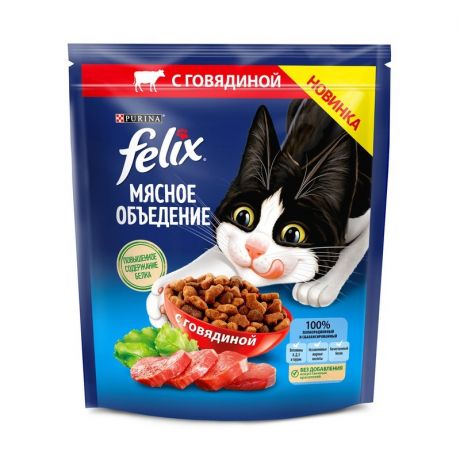 Felix Felix Мясное объедение сухой корм для кошек, с говядиной - 600 г