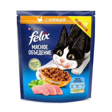 Felix Felix Мясное объедение сухой корм для кошек, с курицей - 600 г