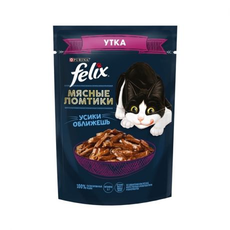 Felix Felix Мясные Ломтики влажный корм для кошек, с уткой, кусочки в соусе, в паучах - 75 г