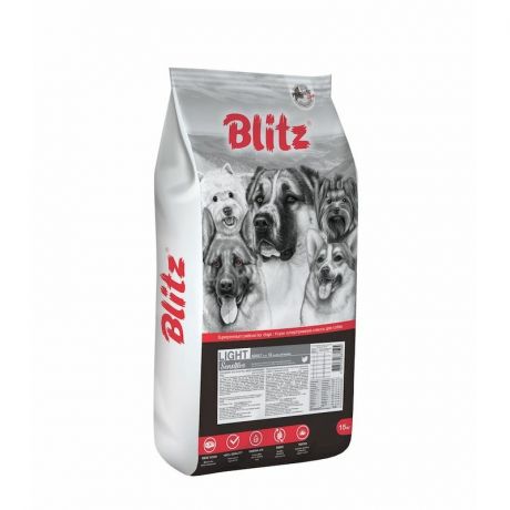 Blitz Blitz Sensitive Adult Light полнорационный сухой корм для собак с лишним весом, с индейкой - 15 кг
