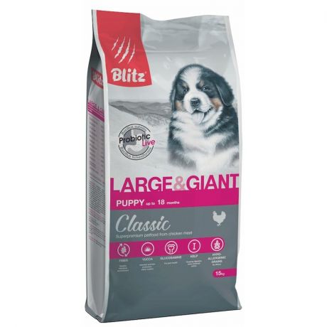 Blitz Blitz Classic Puppy Large & Giant Breeds полнорационный сухой корм для щенков крупных и гигантских пород, с курицей