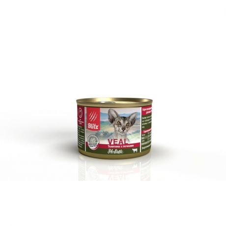 Blitz Blitz Holistic Veal полнорационный влажный корм для кошек, паштет с телятиной, в консервах - 200 г