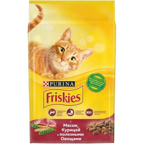 Friskies Friskies полнорационный сухой корм для кошек, с мясом, курицей и полезными овощами