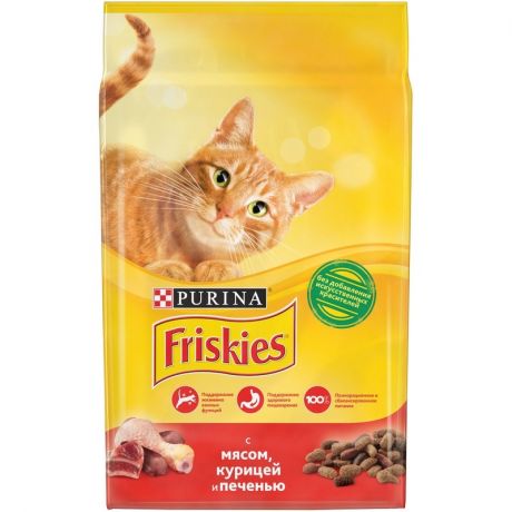 Friskies Friskies полнорационный сухой корм для кошек, с мясом, курицей и печенью