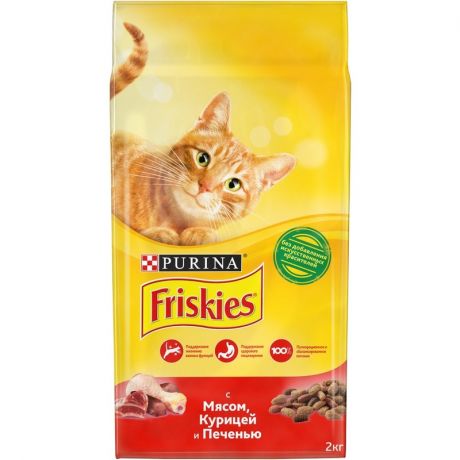 Friskies Friskies полнорационный сухой корм для кошек, с мясом, курицей и печенью - 2 кг