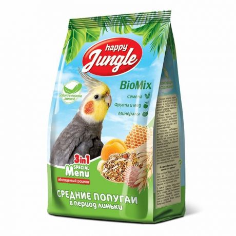 Happy Jungle Happy Jungle сухой корм для средних попугаев при линьке - 500 г