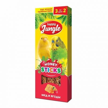Happy Jungle Happy Jungle лакомство для птиц, мед и ягоды, 3 палочки - 90 г