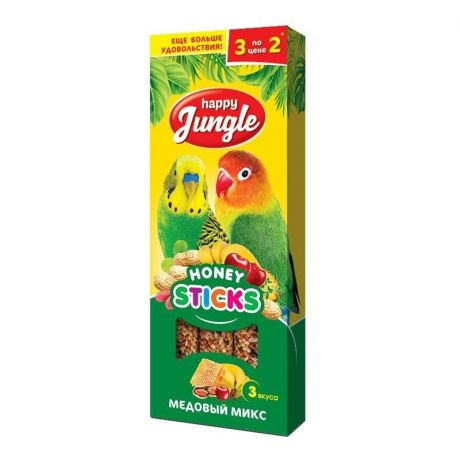 Happy Jungle Happy Jungle лакомство для птиц, медовый микс, 3 палочки - 90 г