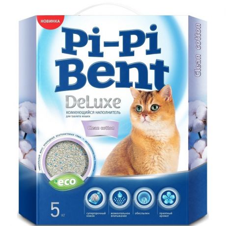 Pi-Pi Bent Pi-Pi Bent DeLuxe Clean Cotton комкующийся наполнитель для кошачьих туалетов, с ароматом чистого хлопка 5 кг