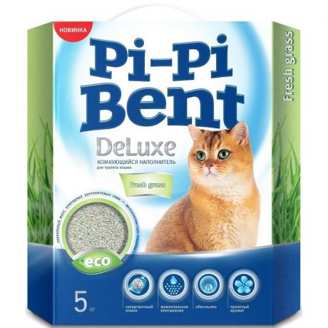 Pi-Pi Bent Pi-Pi Bent DeLuxe Fresh Grass комкующийся наполнитель для кошачьих туалетов 5 кг
