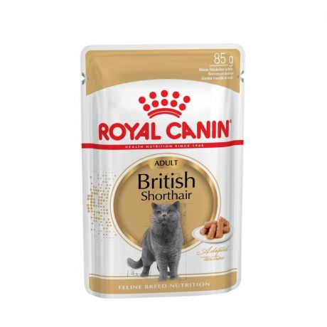 ROYAL CANIN Royal Canin British Shorthair Adult полнорационный влажный корм для взрослых кошек породы британская короткошерстная, кусочки в соусе, в паучах - 85 г