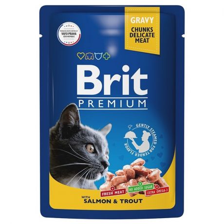 Brit Brit Premium влажный корм для взрослых кошек с лососем и форелью в соусе 85 г