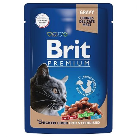 Brit Brit Premium влажный корм для взрослых стерилизованных кошек с куриной печенью в соусе 85 г