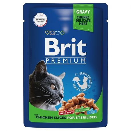 Brit Brit Premium влажный корм для взрослых стерилизованных кошек с цыпленком в соусе 85 г