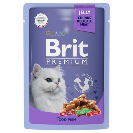 Brit Brit Premium влажный корм для взрослых кошек с треской в желе 85 г
